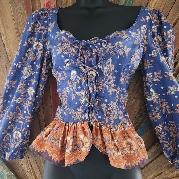 House of Harlow cinched waist/corset fitted floral/butterfly blouse XS - Picture 6 of 13